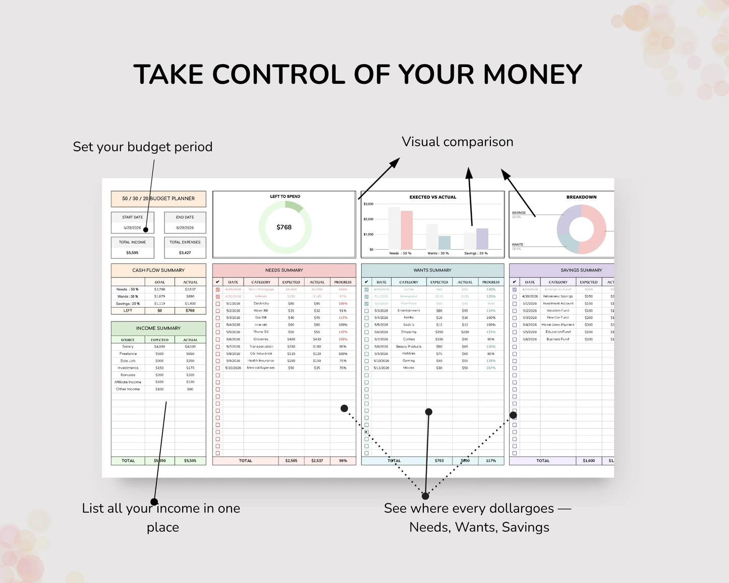 50/30/20 Budget Planner