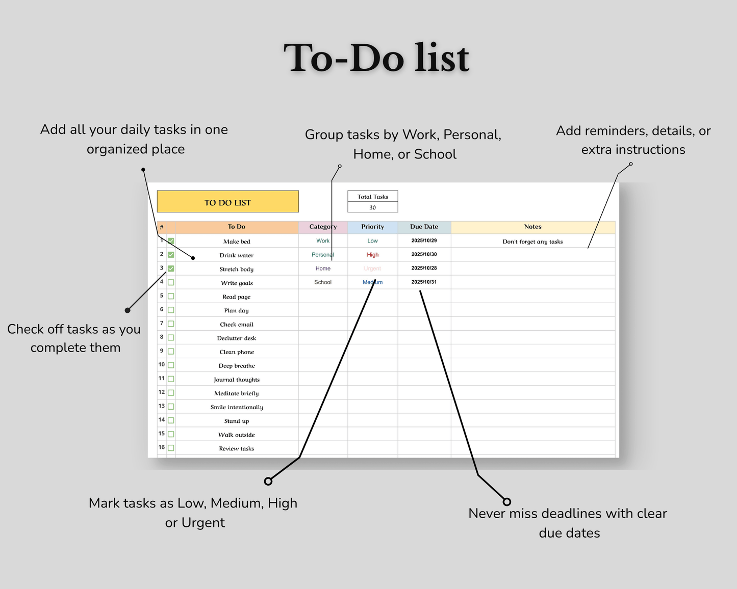 To-Do List Spreadsheet