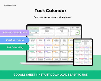 Tasks Calendar Spreadsheet