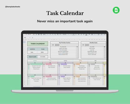 Tasks Calendar Spreadsheet