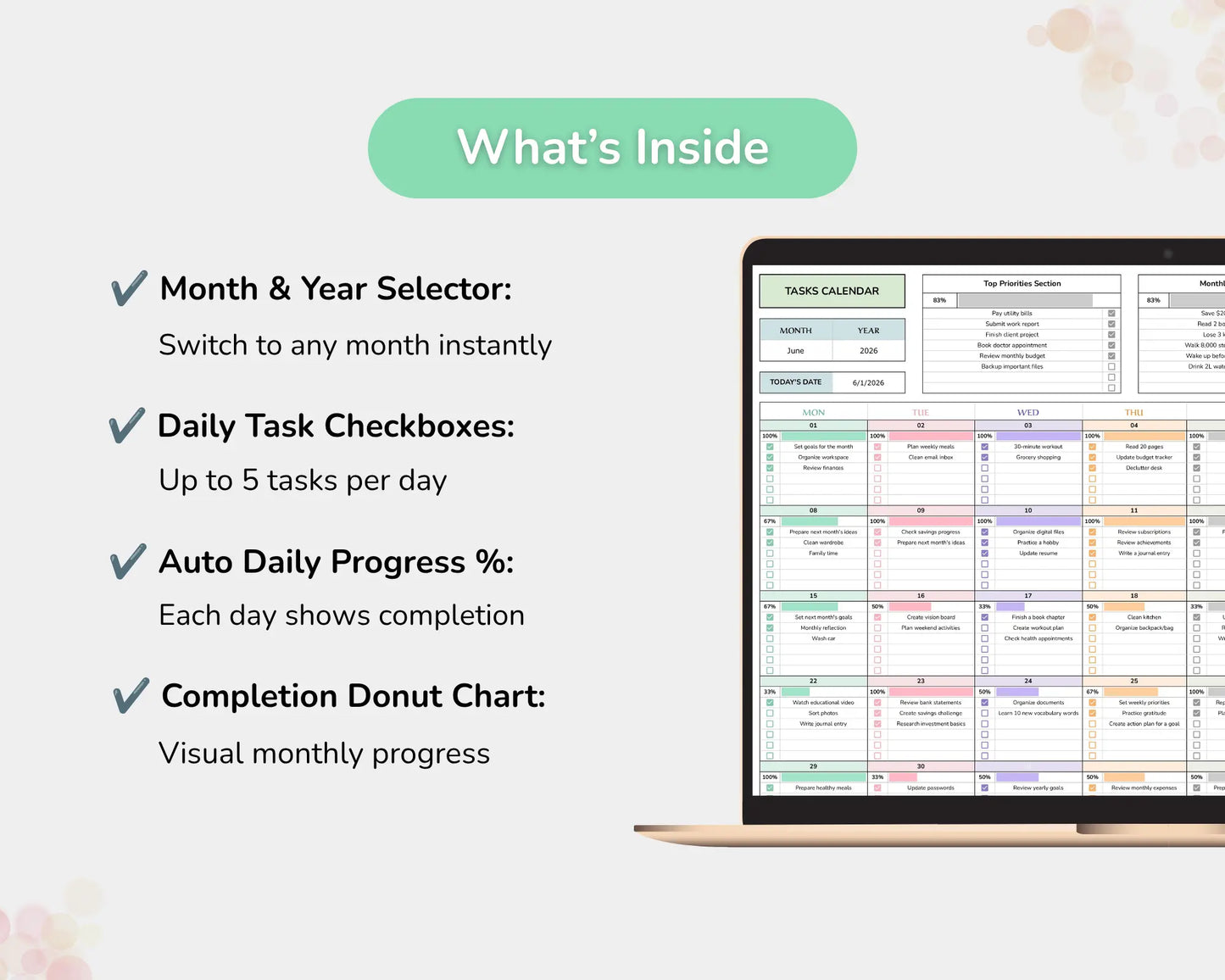 Tasks Calendar Spreadsheet